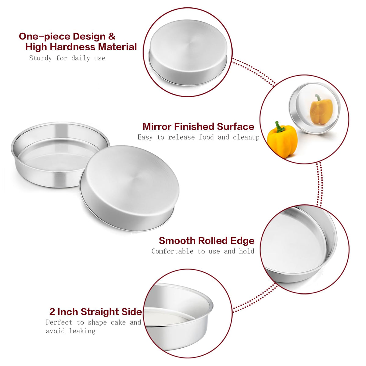TeamFar stainless steel cake pan 6-inch ready for oven, steam, or air fryer