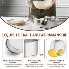 TeamFar stainless steel mini cake pans closeup with mirror finish and non-toxic design.