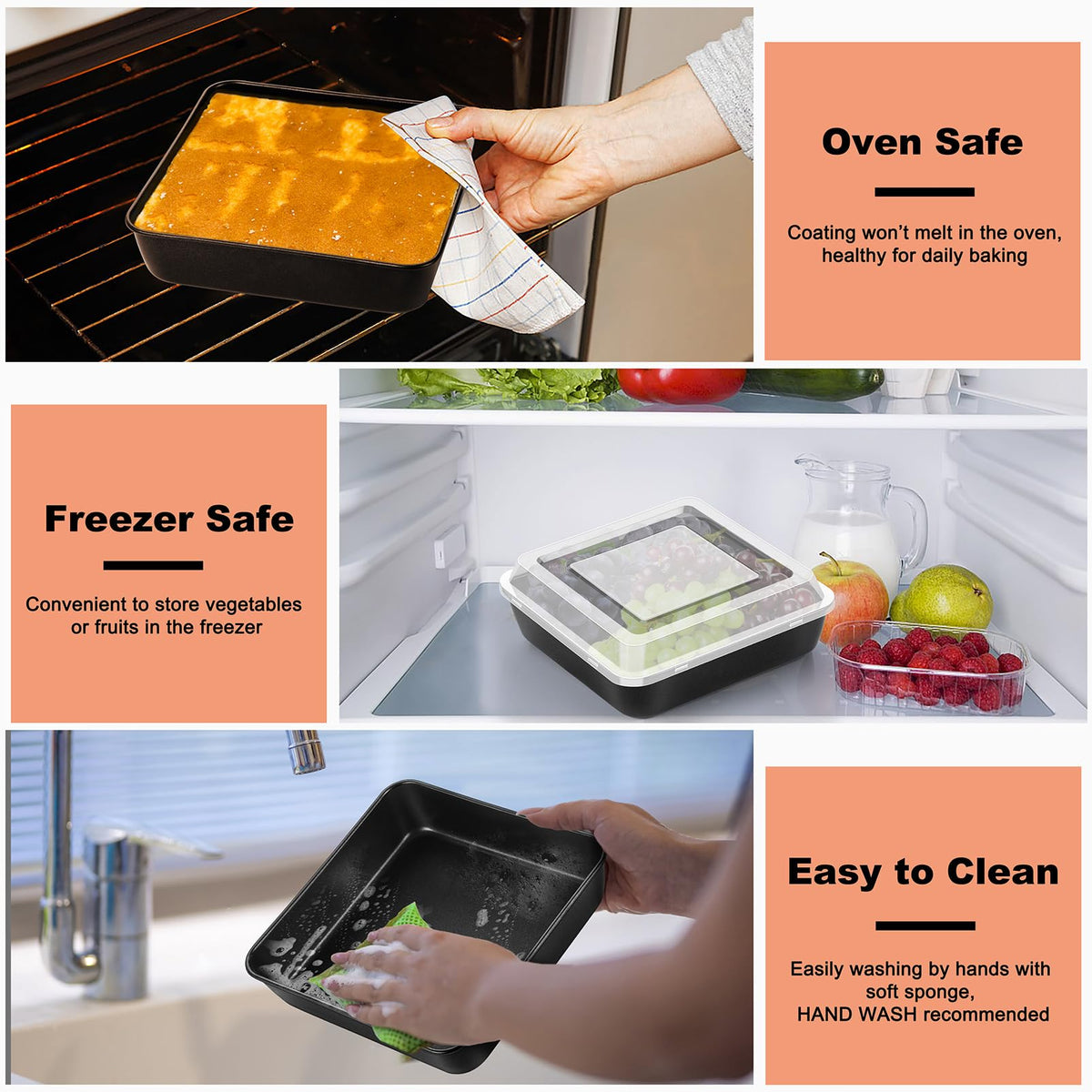 TeamFar versatile 8x8x2-inch pan suitable for cakes, brownies, and lasagna.