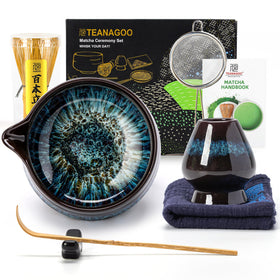 TEANAGOO matcha whisk set blue bowl with spout for ceremonial tea