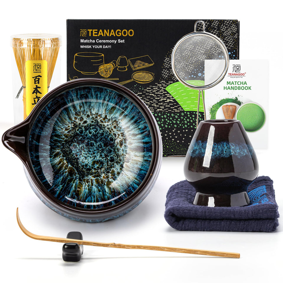 TEANAGOO matcha whisk set blue bowl with spout for ceremonial tea