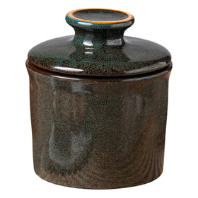 Teapeak pottery butter crock with lid showcases water-seal freshness for soft, ready-to-spread butter.