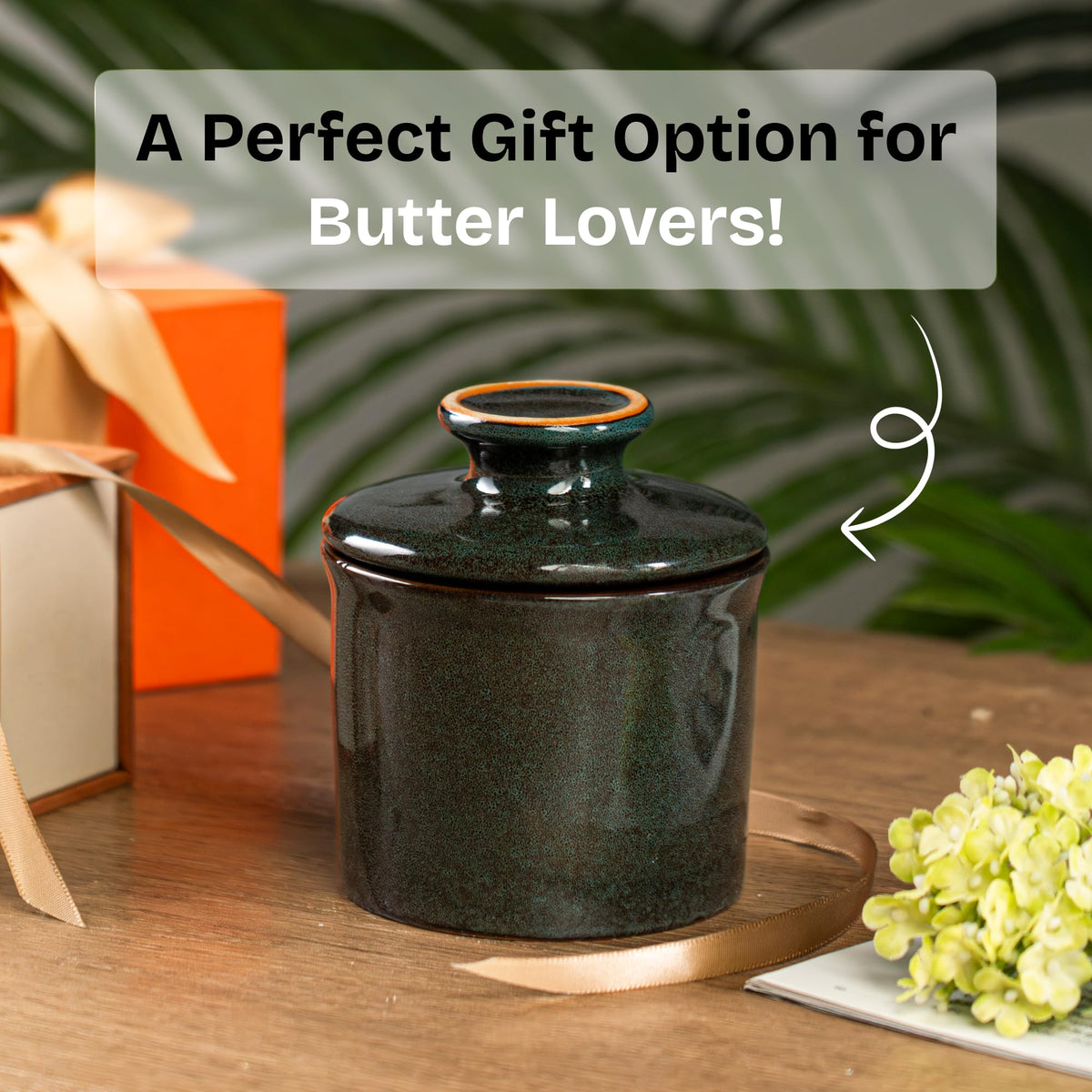 Teapeak stoneware butter crock is durable and easy to clean for busy kitchens.