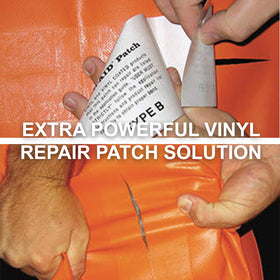 TEAR-AID vinyl patch with oil-blocking inhibitor for lasting bond.