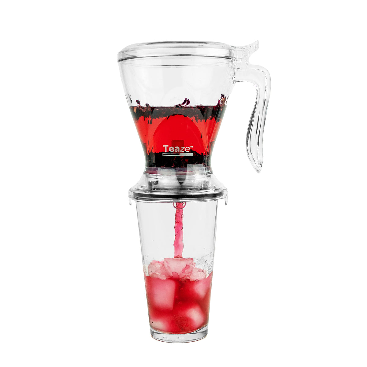 TEAZE Infuser pouring over a cup for balanced liquor.