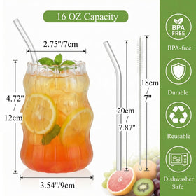 Tebery 16oz ribbed glass cups with a wide-mouth design for easy cleaning