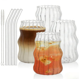 Tebery 4-pack ribbed 16oz glasses ideal for everyday sipping