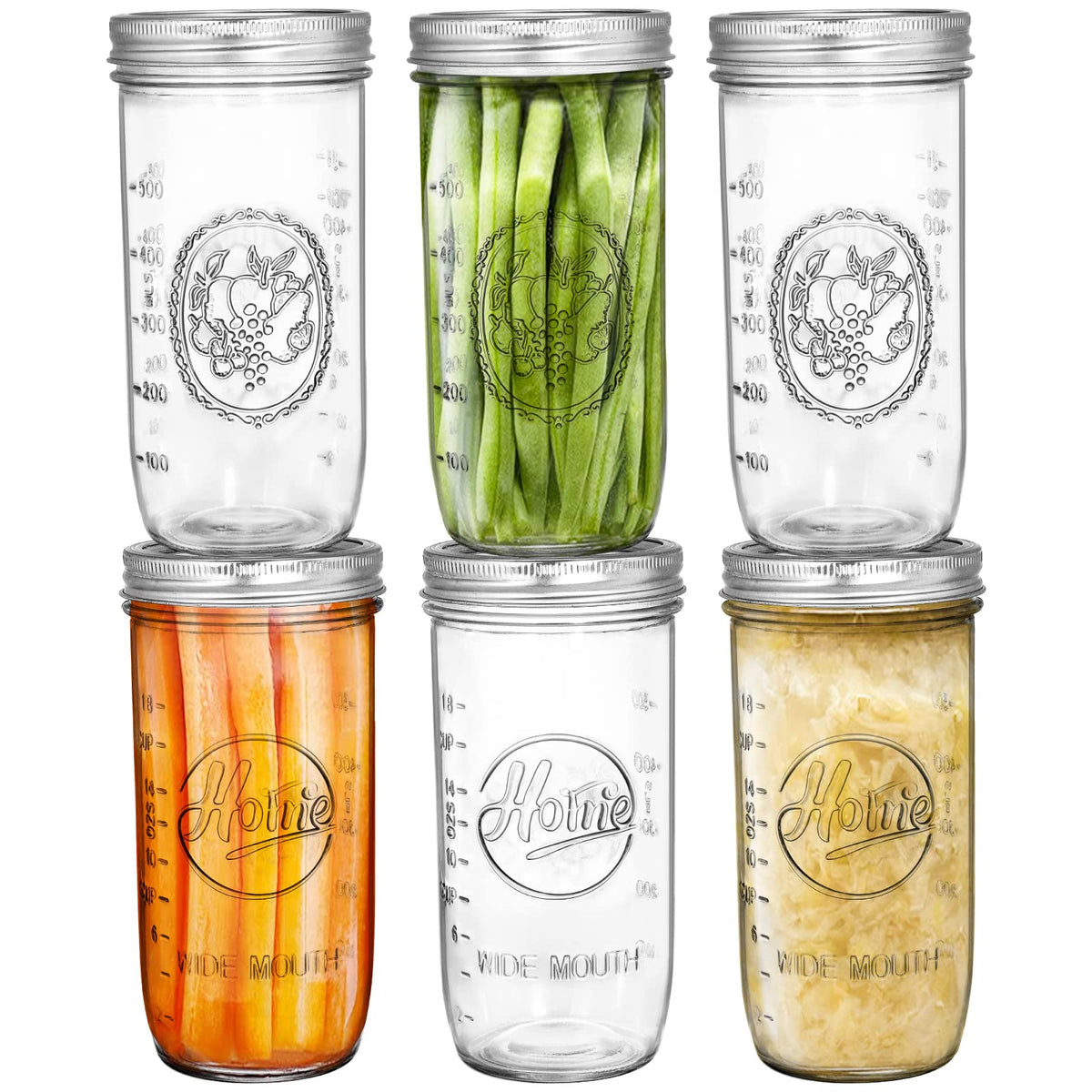 Tebery 6-pack wide-mouth jars shown for canning and storage.