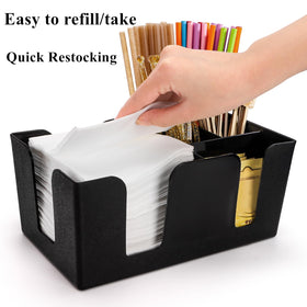 Tebery bar caddy rests on a bar counter for tidy organization during service