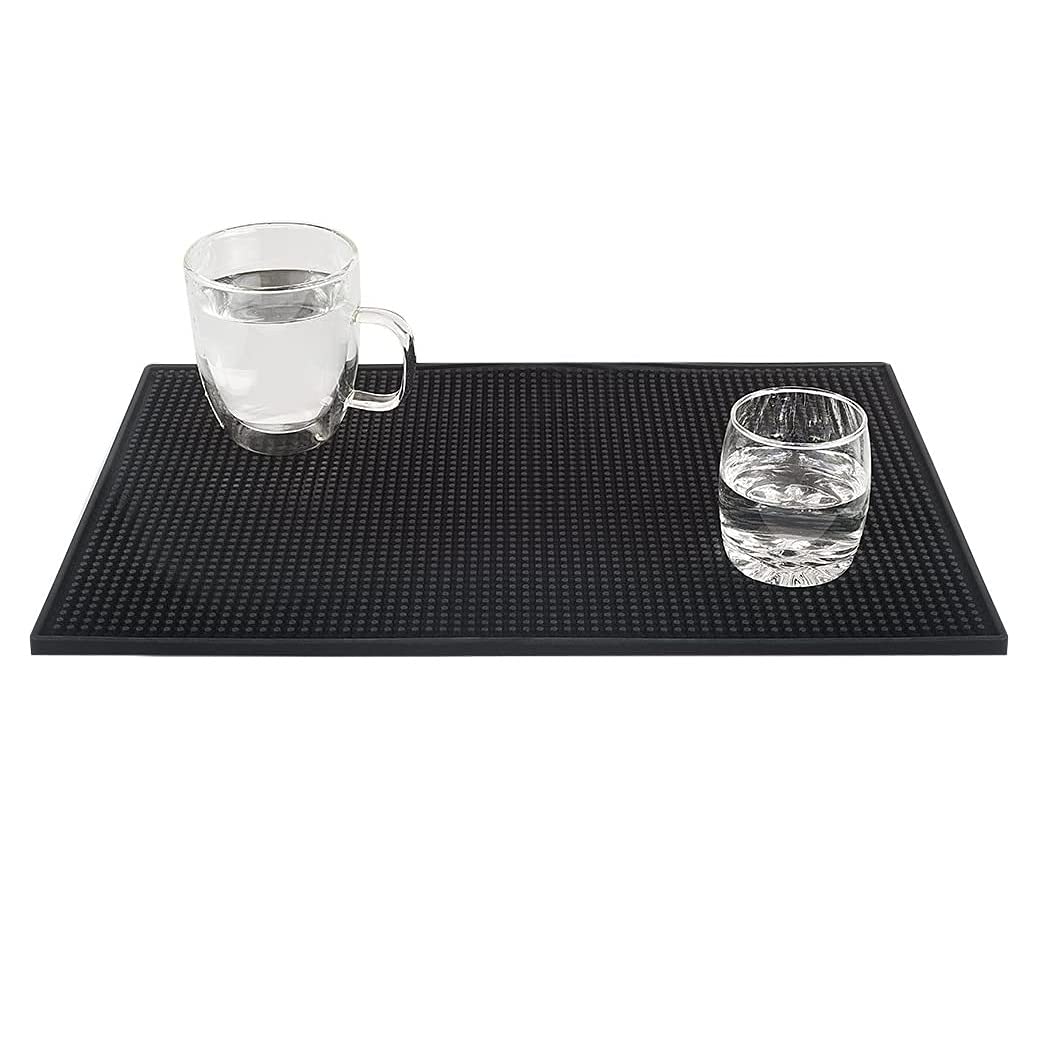 Tebery bar mat 18x12 in-use with cocktail setup, non-slip surface