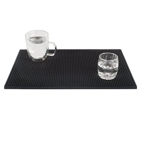 Tebery bar mat 18x12 in-use with cocktail setup, non-slip surface