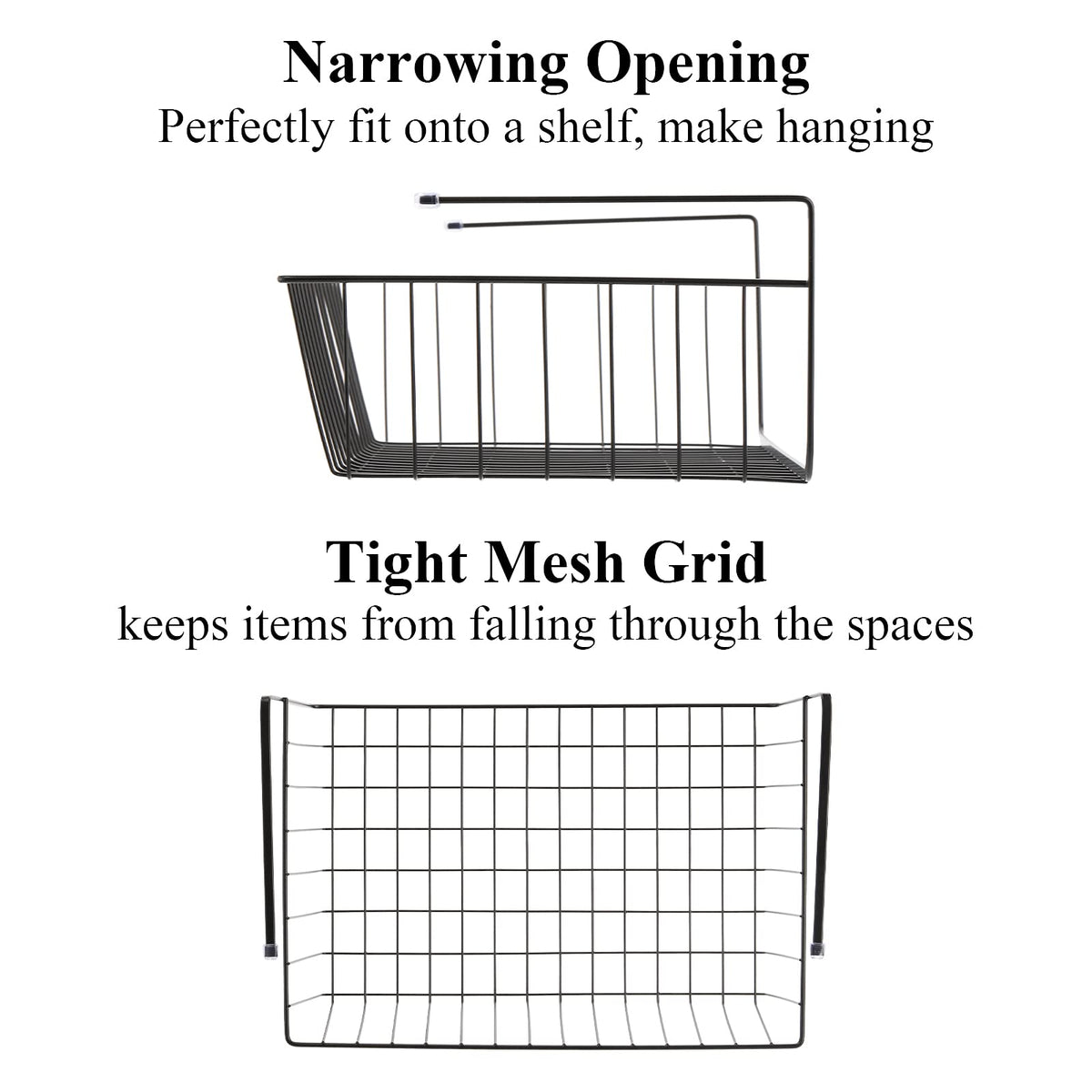 Tebery compact 10 lbs capacity basket fits slim shelves.