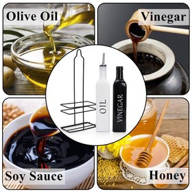 Clear glass cruet design lets you monitor levels at a glance.