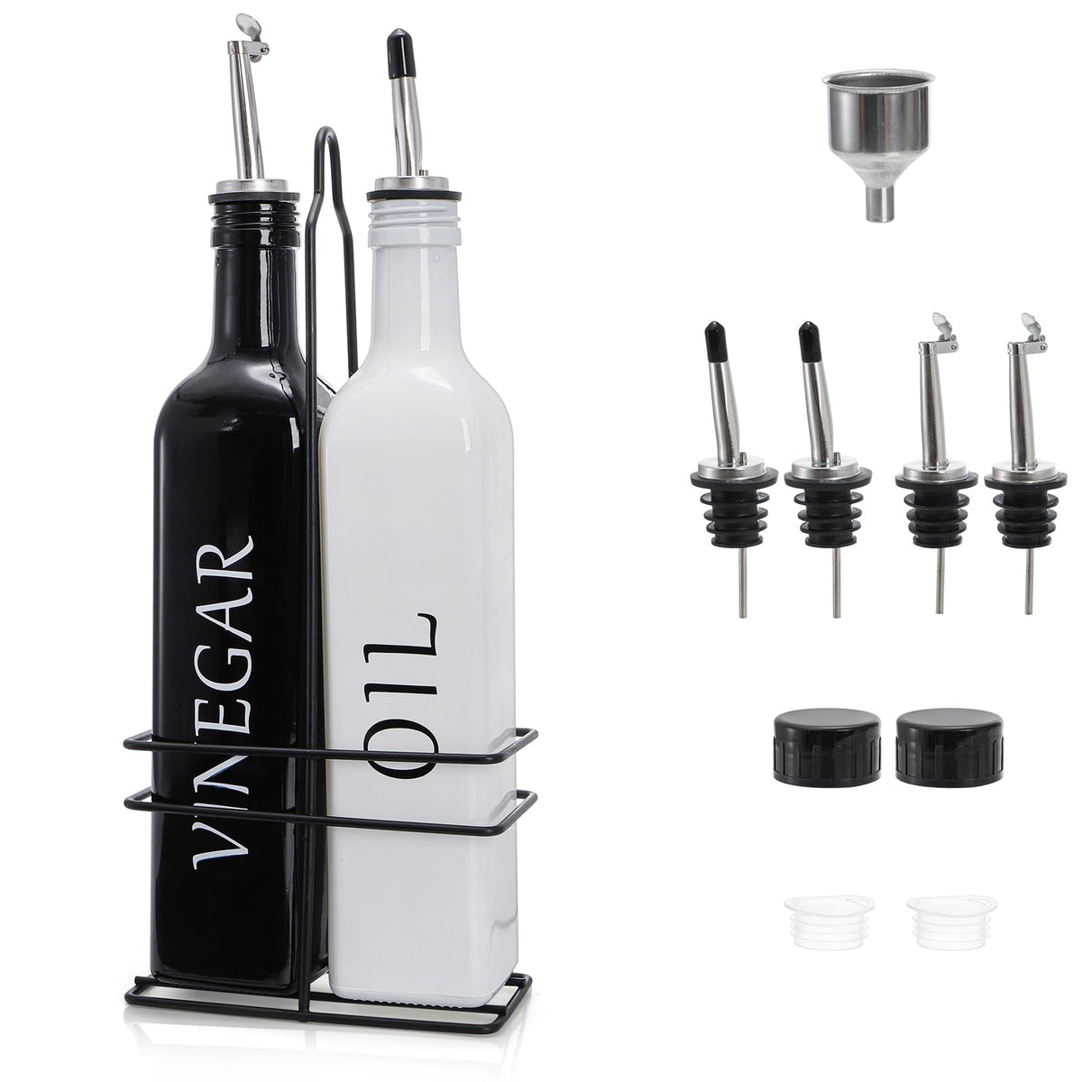 Gift-ready Tebery oil and vinegar dispenser set for weddings or housewarmings.