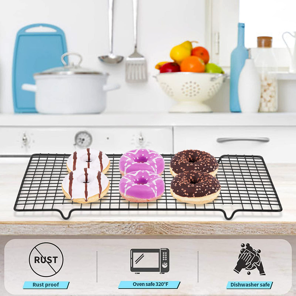 Tebery versatile rack ideal for cookies, pies, and cakes.