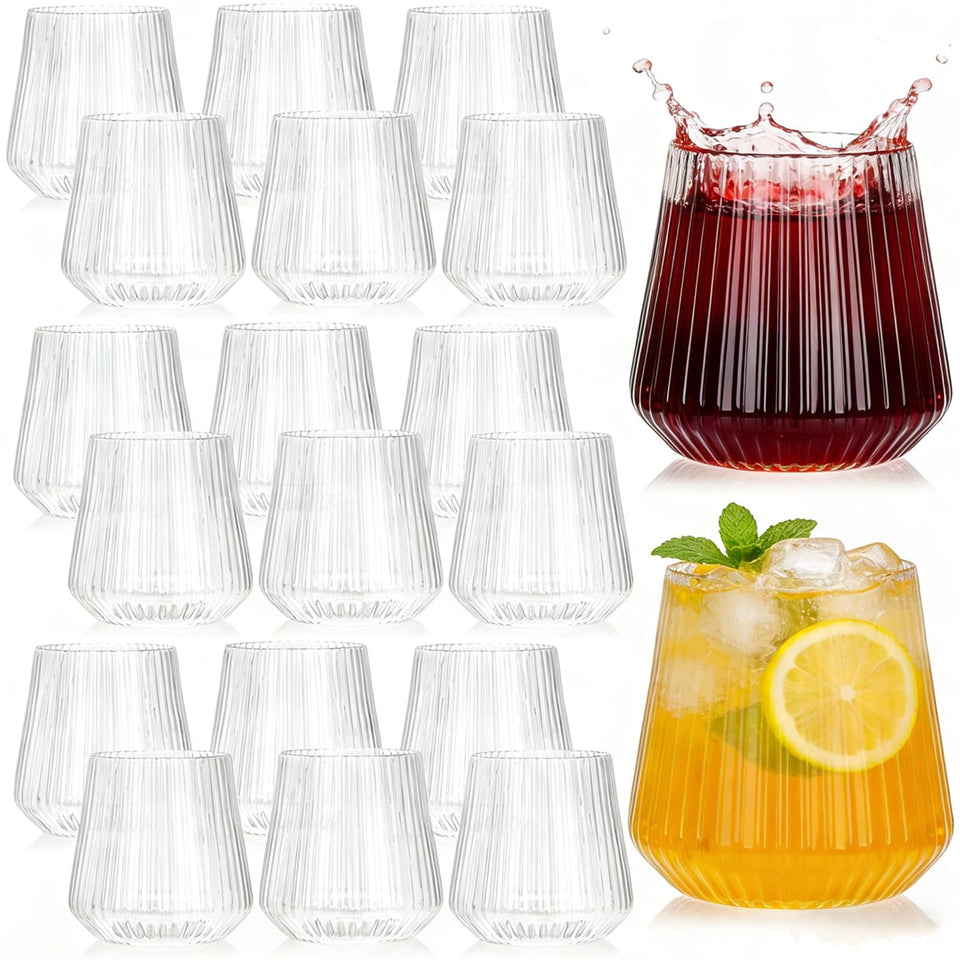 Tebery origami ribbed wine glasses offer elegant party presentation with durable plastic design.