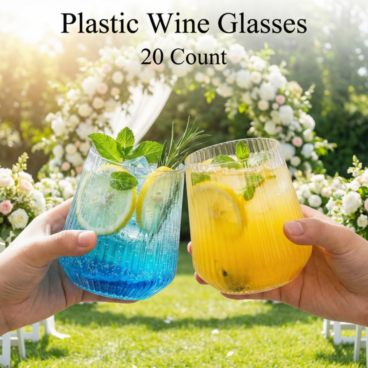 Tebery stackable plastic wine glasses save cabinet space during events.