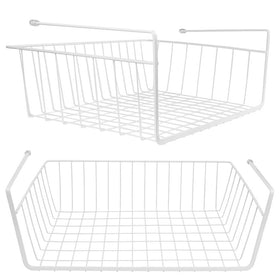 Tebery under-shelf basket white two-pack front view showing compact pantry storage