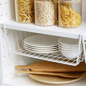 Tebery white under-shelf basket installation demonstrates effortless slide-on setup