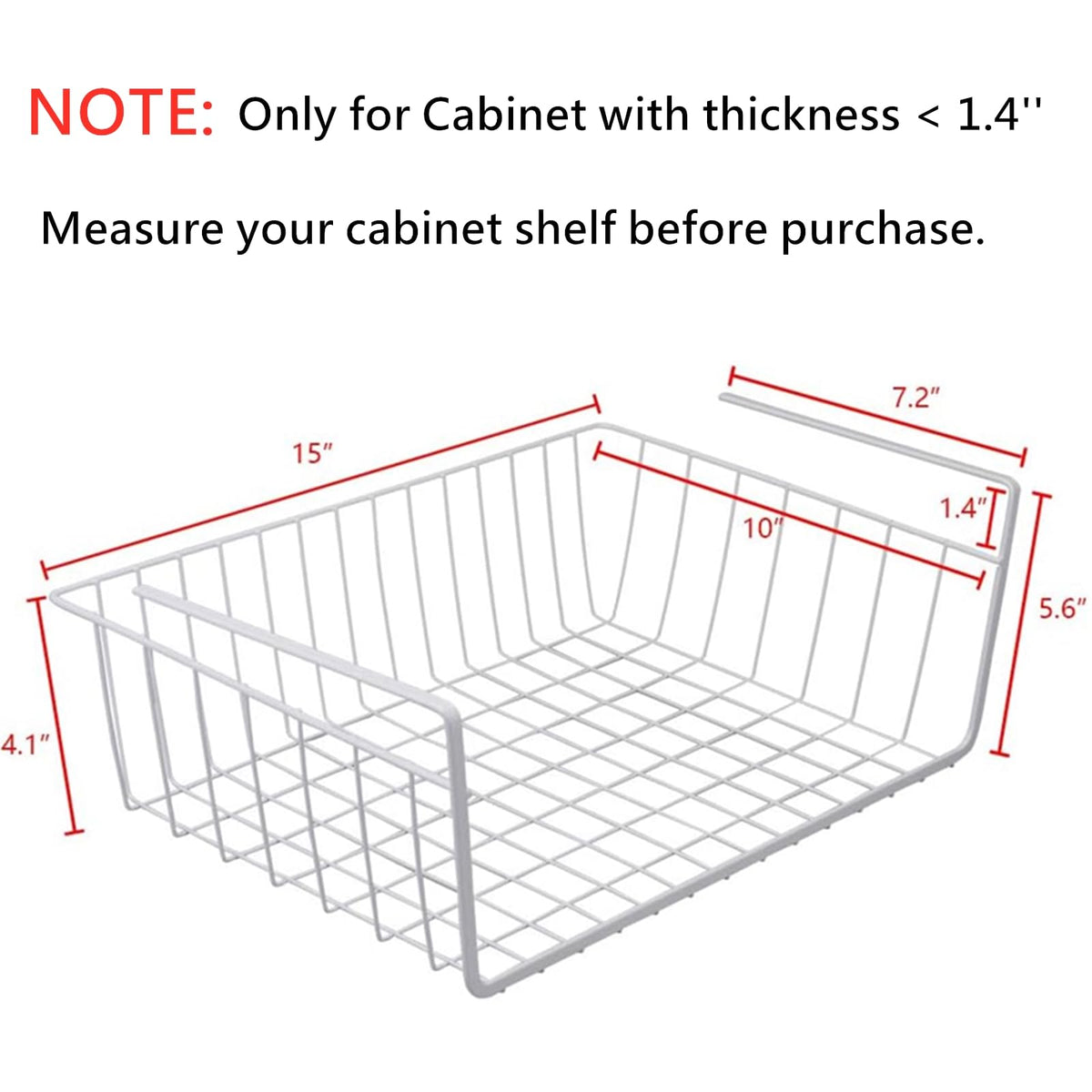 Tebery two-pack under-shelf basket white side view illustrating space-saving organization