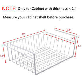 Tebery two-pack under-shelf basket white side view illustrating space-saving organization