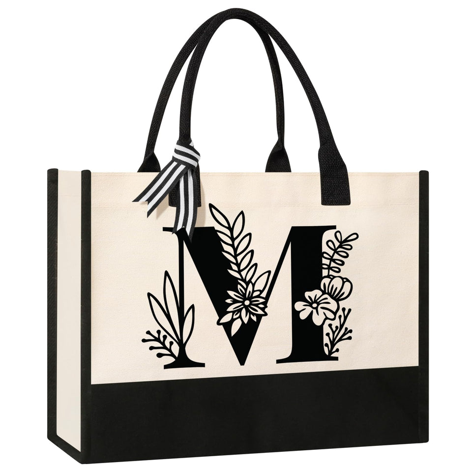 Tecanne initial canvas tote bag front view highlights durable natural cotton and versatile style