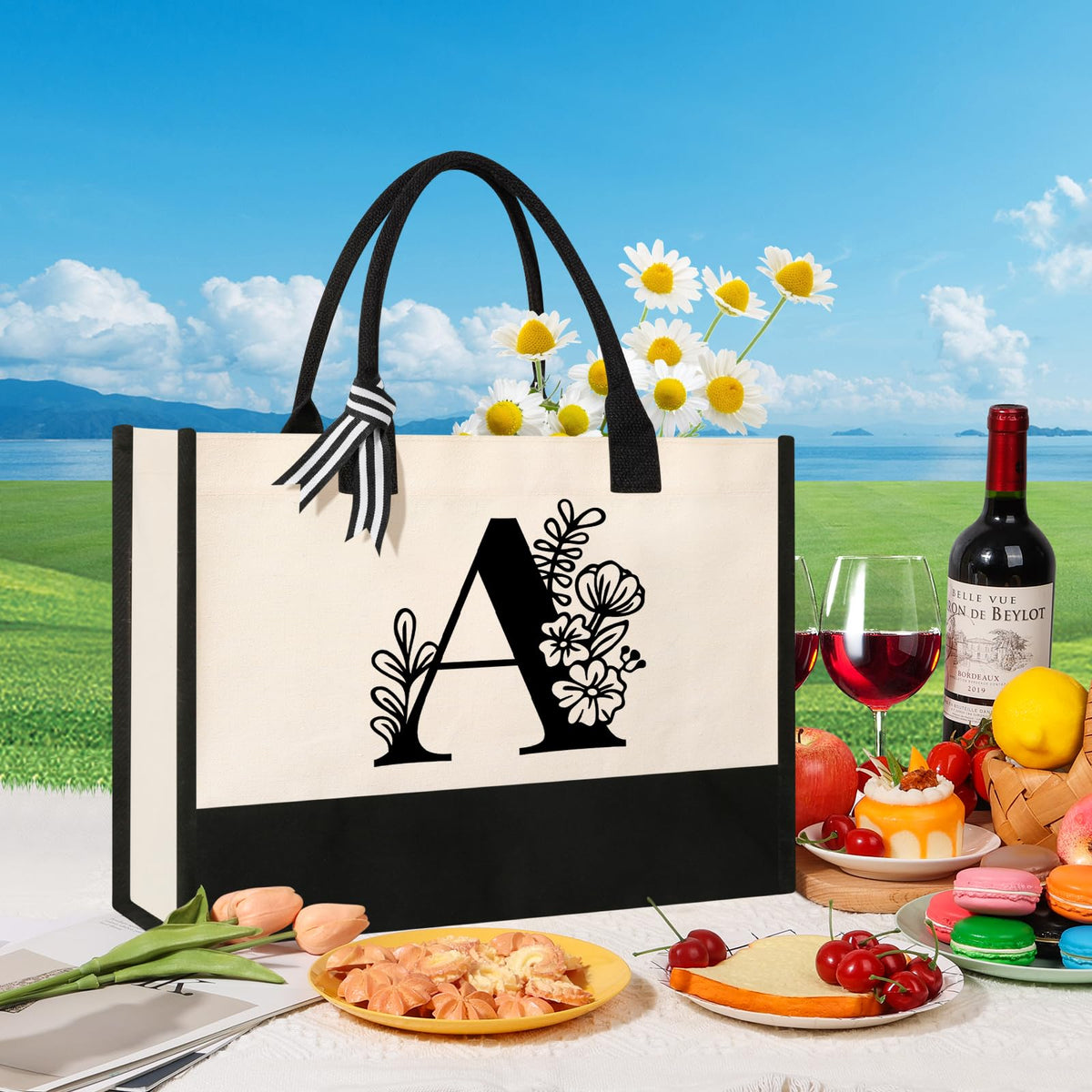 Tecanne Initial Canvas Tote Bag gift-ready packaging for special occasions.