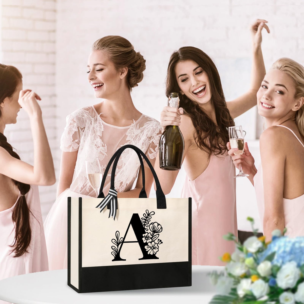 Tecanne Initial Canvas Tote Bag open interior, perfect for groceries or beach supplies.