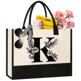 Tecanne Initial Tote Bag front view with customizable initials for everyday use