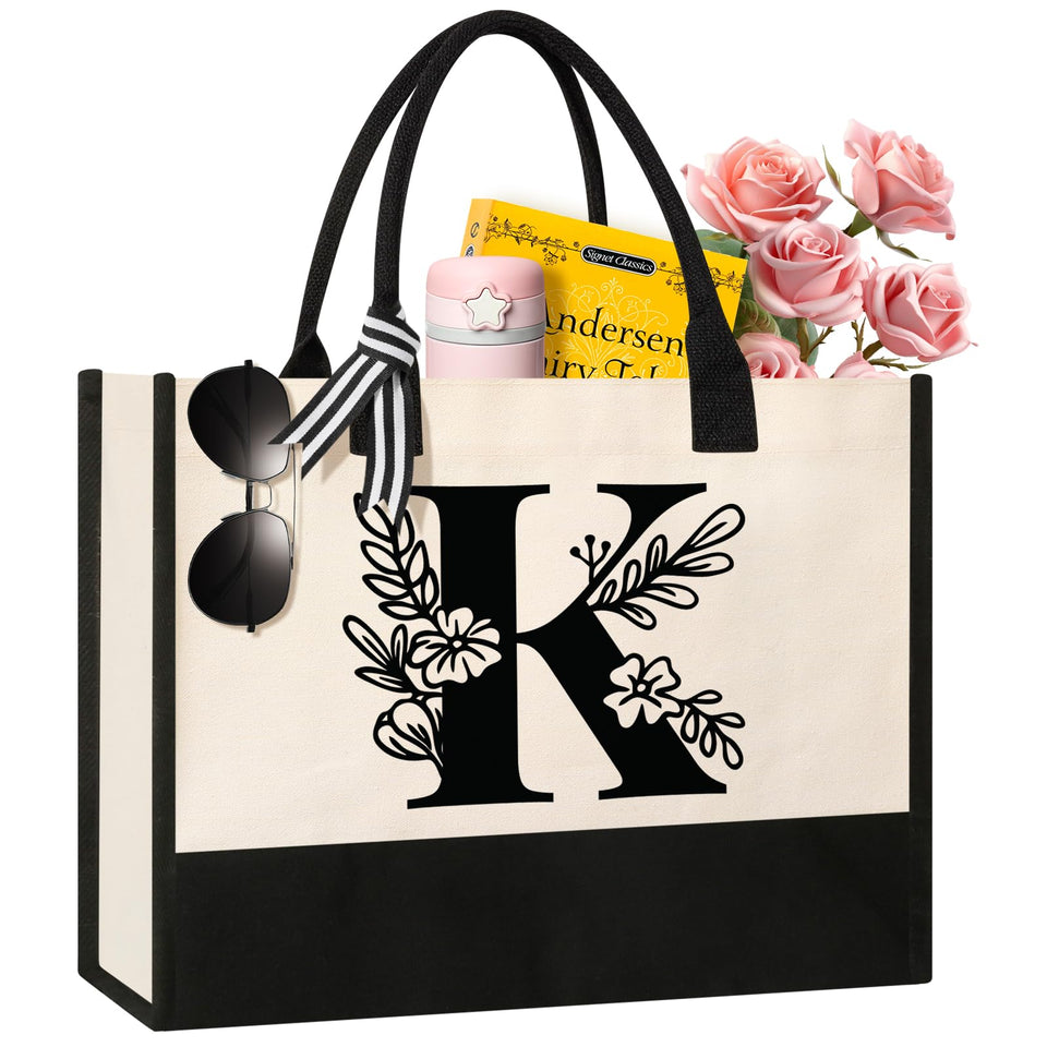 Tecanne Initial Tote Bag front view with customizable initials for everyday use