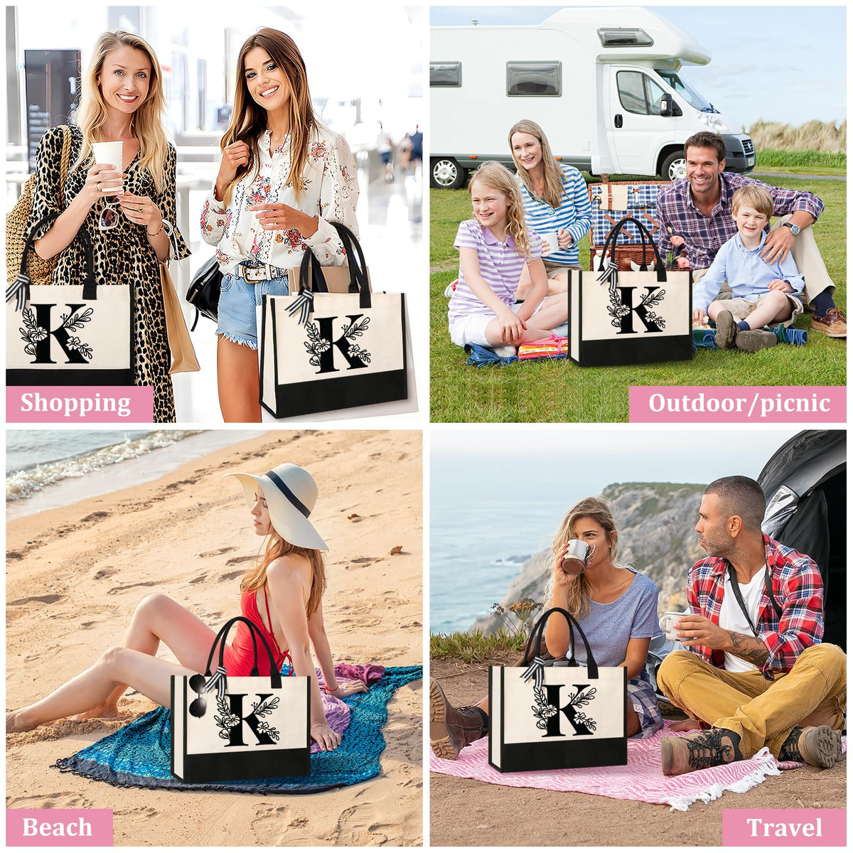 Tecanne Initial Tote Bag initials close up for a personalized gift option