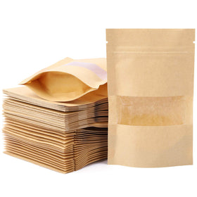 Tecbeauty kraft bags with window showcasing contents and freshness.