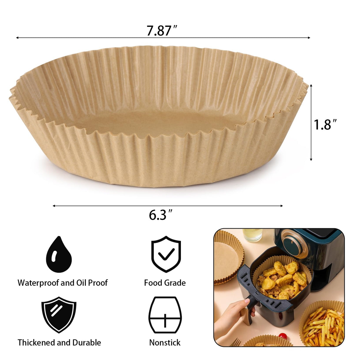 Tecbeauty round liners withstand high heat for versatile cooking.