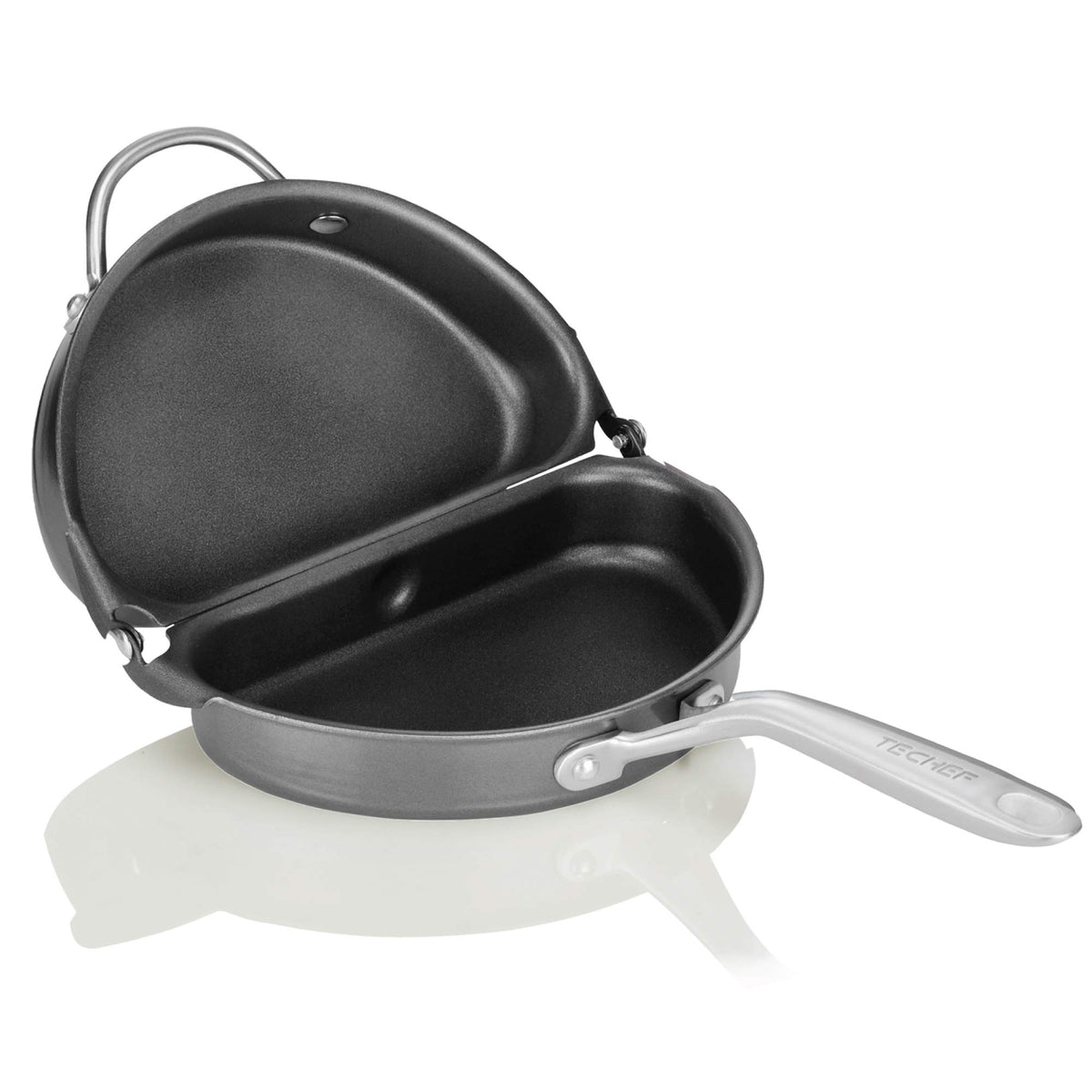 TECHEF double-sided egg pan folding for effortless omelet flipping on the stove
