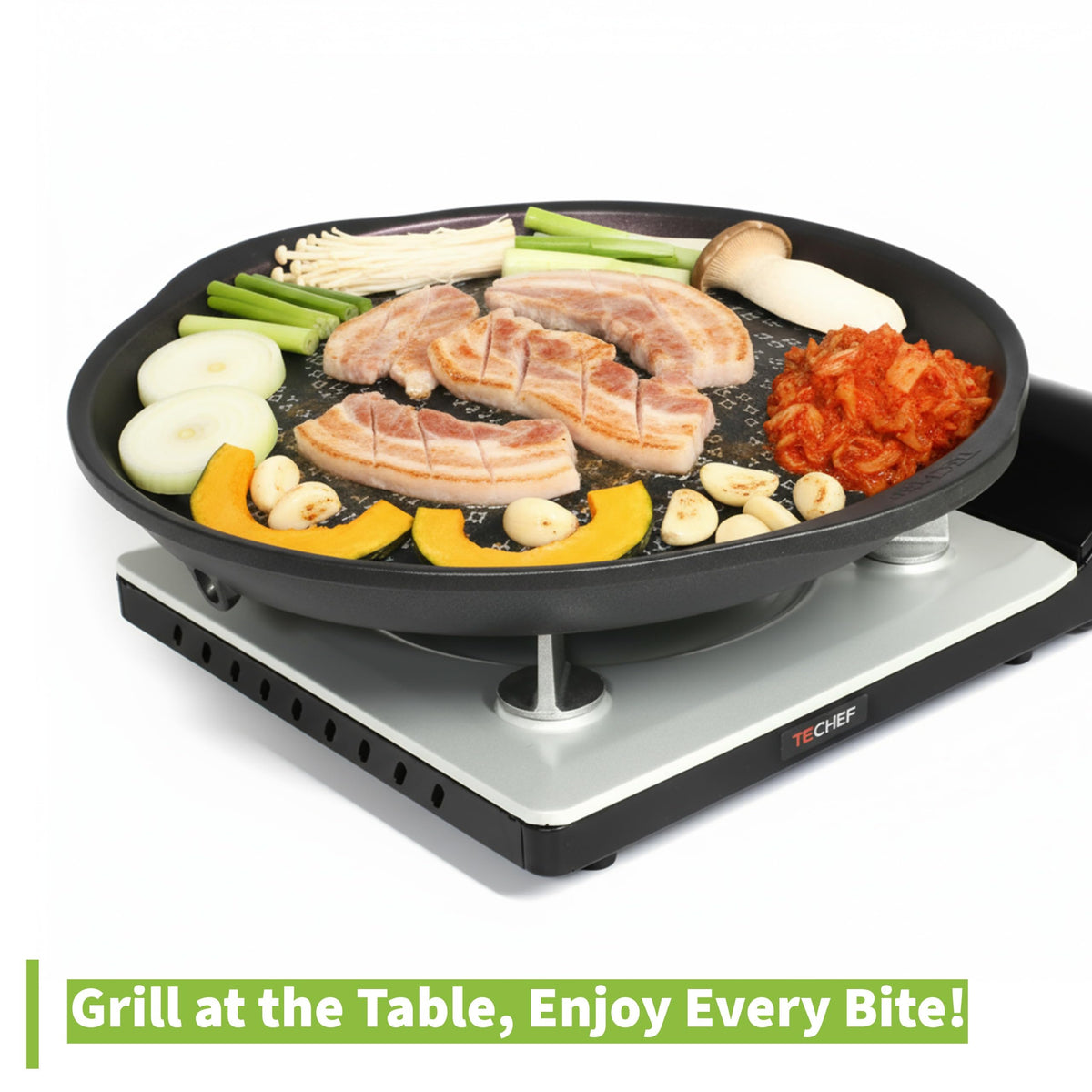 TECHEF five-layer-nonstick coating highlights easy food release and quick cleanup