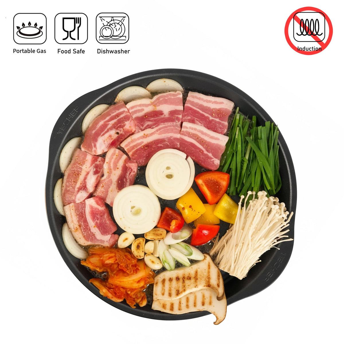 TECHEF KBBQ grill pan clearly labeled Made in Korea