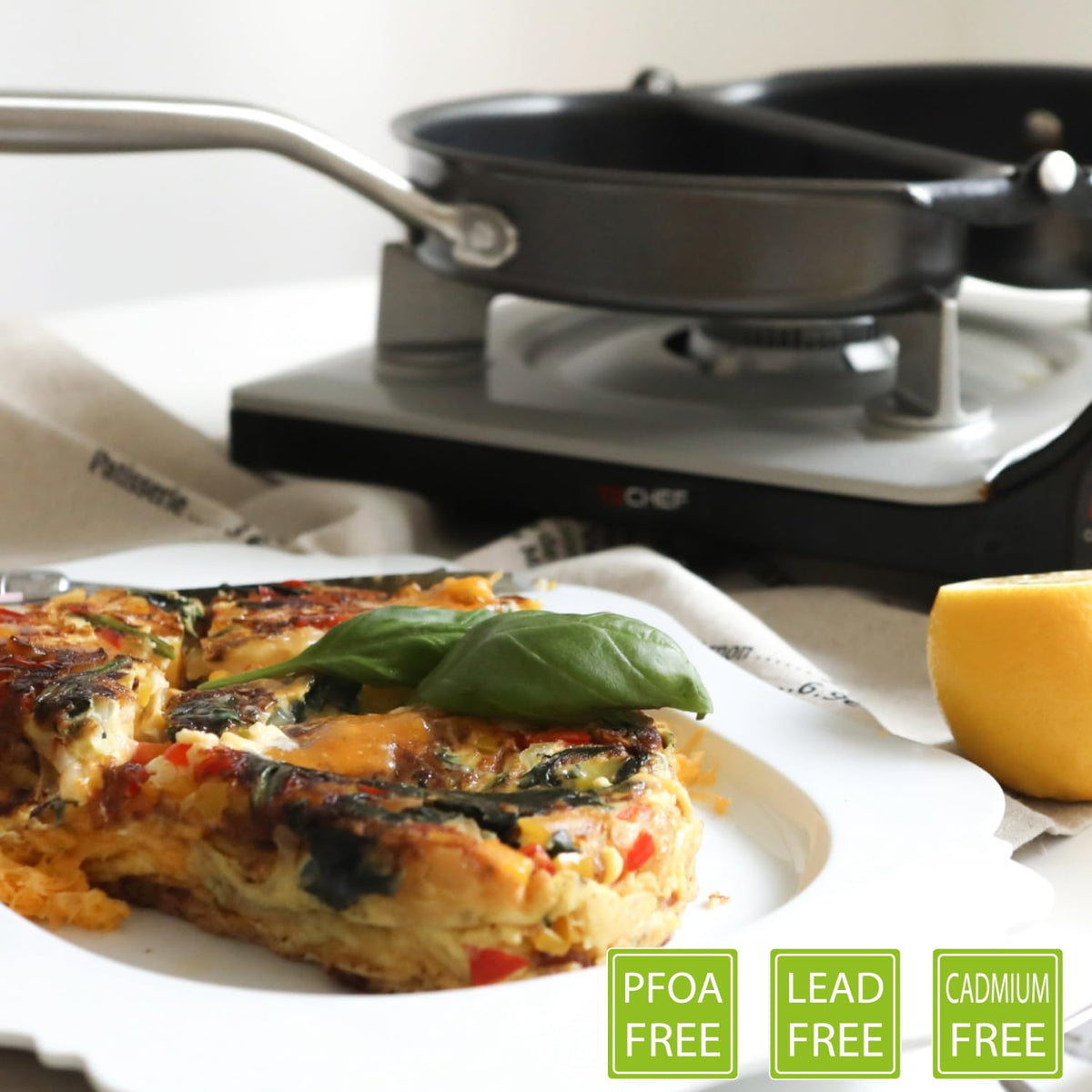 TECHEF stainless-steel handle for durability and stay-cool grip