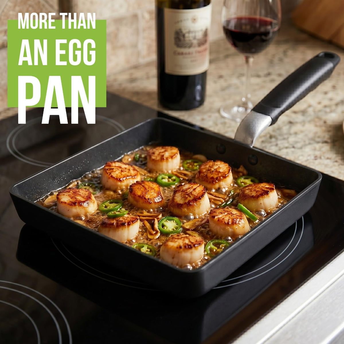 TECHEF Tamagoyaki pan dishwasher-safe icon signals easy cleaning