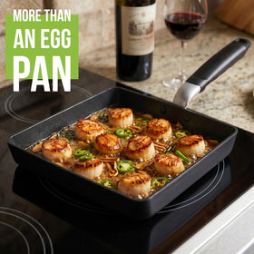 TECHEF Tamagoyaki pan dishwasher-safe icon signals easy cleaning