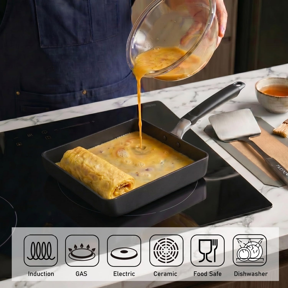 TECHEF Tamagoyaki pan induction-base ensures stable performance on all stoves
