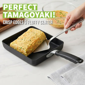 TECHEF Tamagoyaki pan nonstick coating closeup showing smooth food release