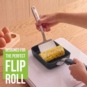 TECHEF Tamagoyaki Pan side profile emphasizes slim base for even heat distribution