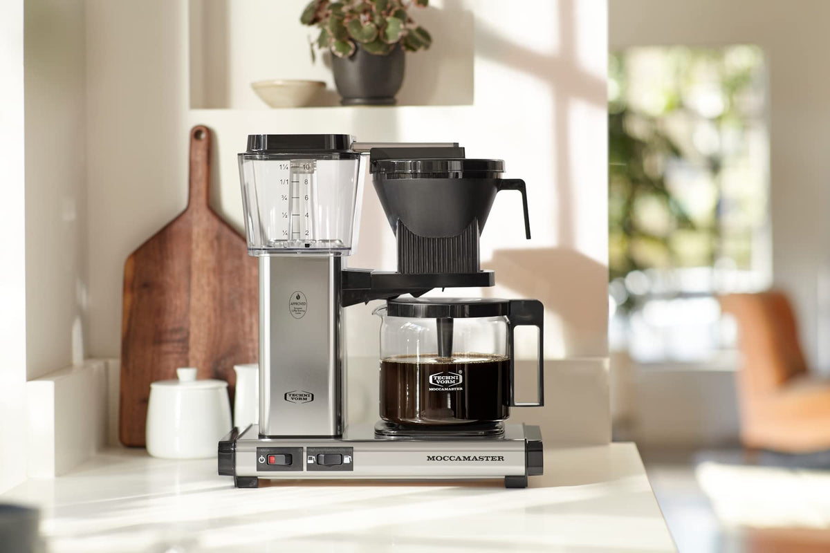 Technivorm Moccamaster glass carafe provides clear brewing progress view