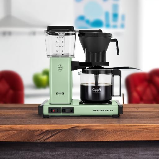 Technivorm Moccamaster KBGV Select drip-stop basket shown for spill-free pours.