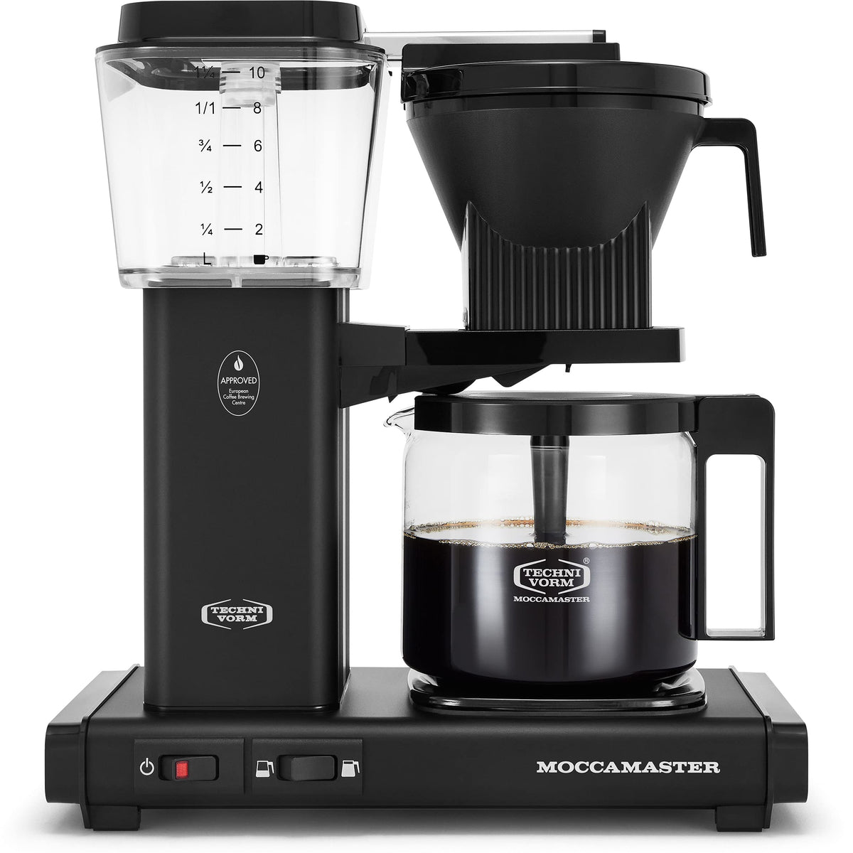 Technivorm Moccamaster KBGV Select front view in matte black ready for quick, consistent brews.
