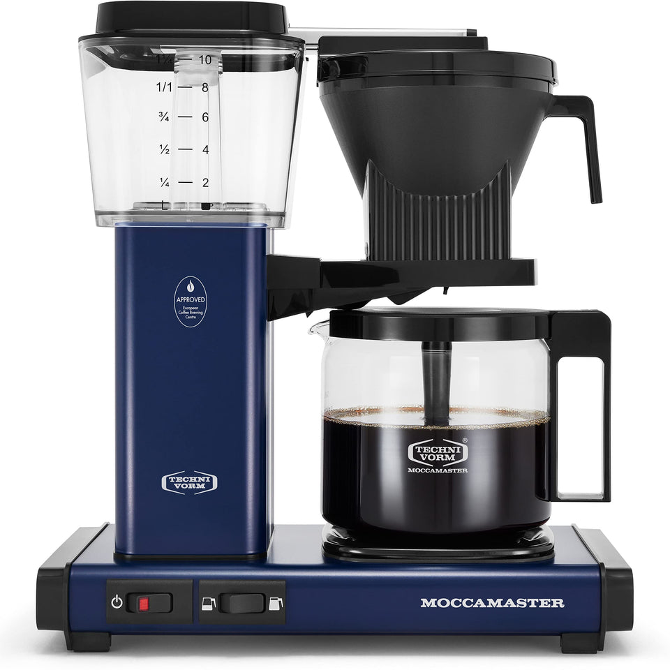 Technivorm Moccamaster KBGV Select Midnight Blue full pot brew for larger batches.