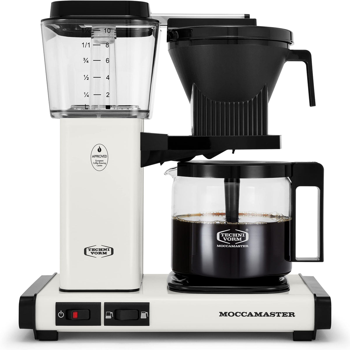 Technivorm Moccamaster KBGV Select off-white coffee maker front view for consistent temperature brewing.