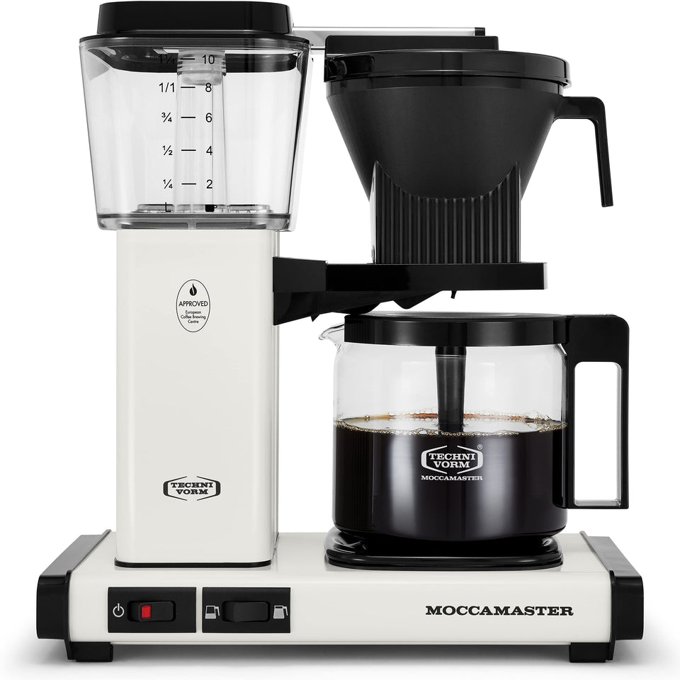 Technivorm Moccamaster KBGV Select off-white coffee maker front view for consistent temperature brewing.