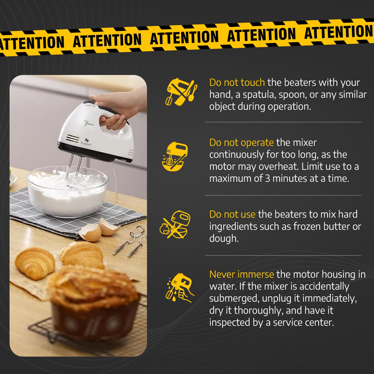 TechnoLegend hand mixer easy-clean design simplifies cleanup after baking.