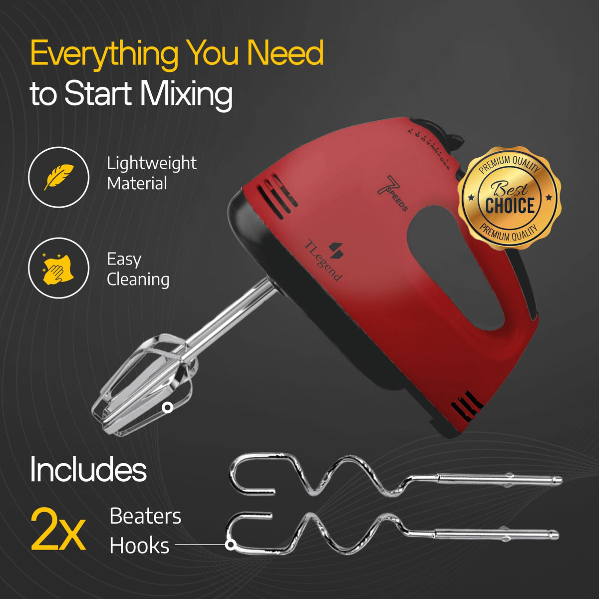 TechnoLegend hand mixer speed dial demonstrates versatile settings for precision.